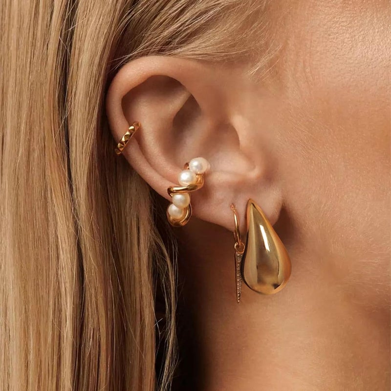 NVWAROCK Store Gold Drop Clip On Earrings Dupes Teardrop Chunky Non Pierced Earring 14K Real Gold Plated Hypoallergenic Lightweight Earrings for Women（Gold and Silver） - Image 3